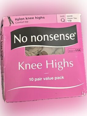 💥 New No Nonsense Nude Sheer Toe Nylon Knee Highs 10 Pair Value Pack Queen
